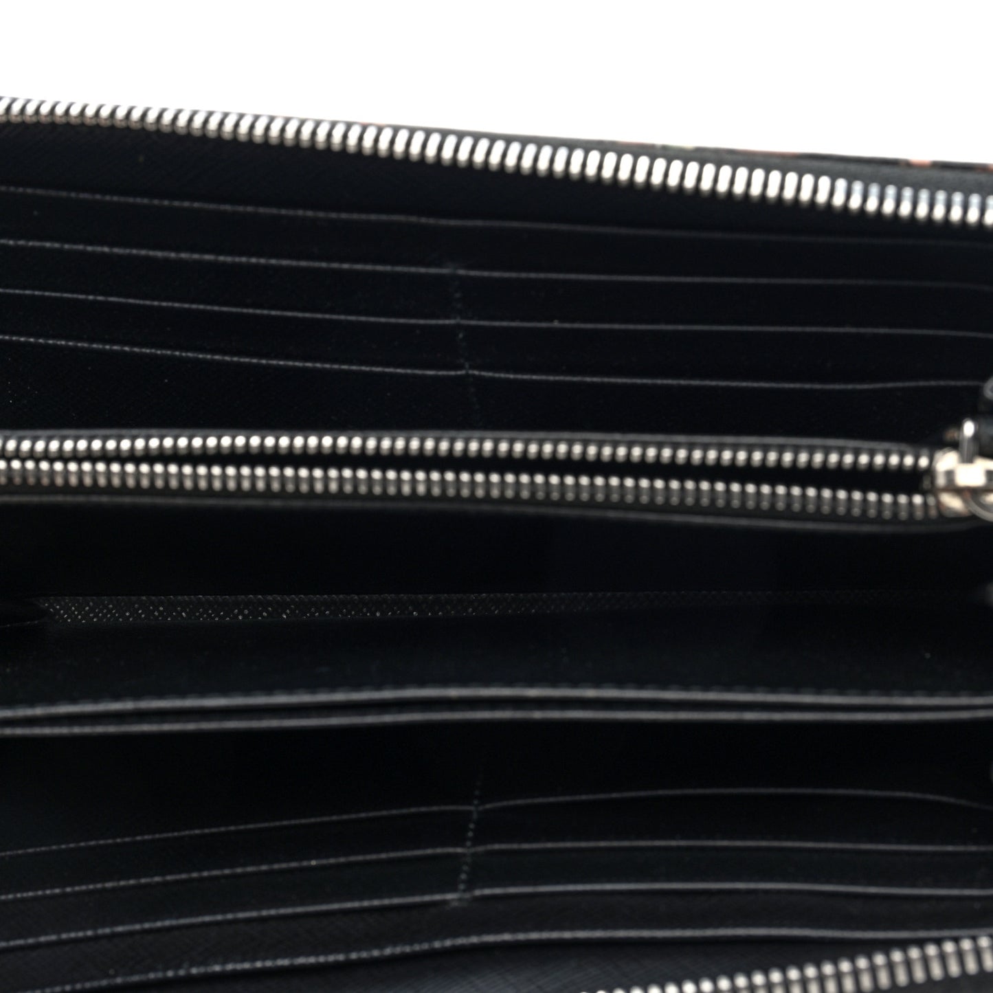 Saffiano Floral Print Zip Around Wallet Black