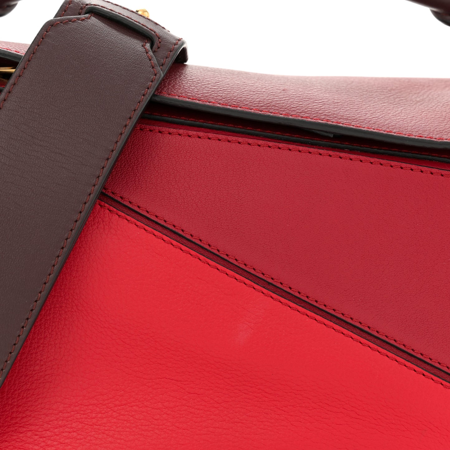 Calfskin Colorblock Small Puzzle Bag Red
