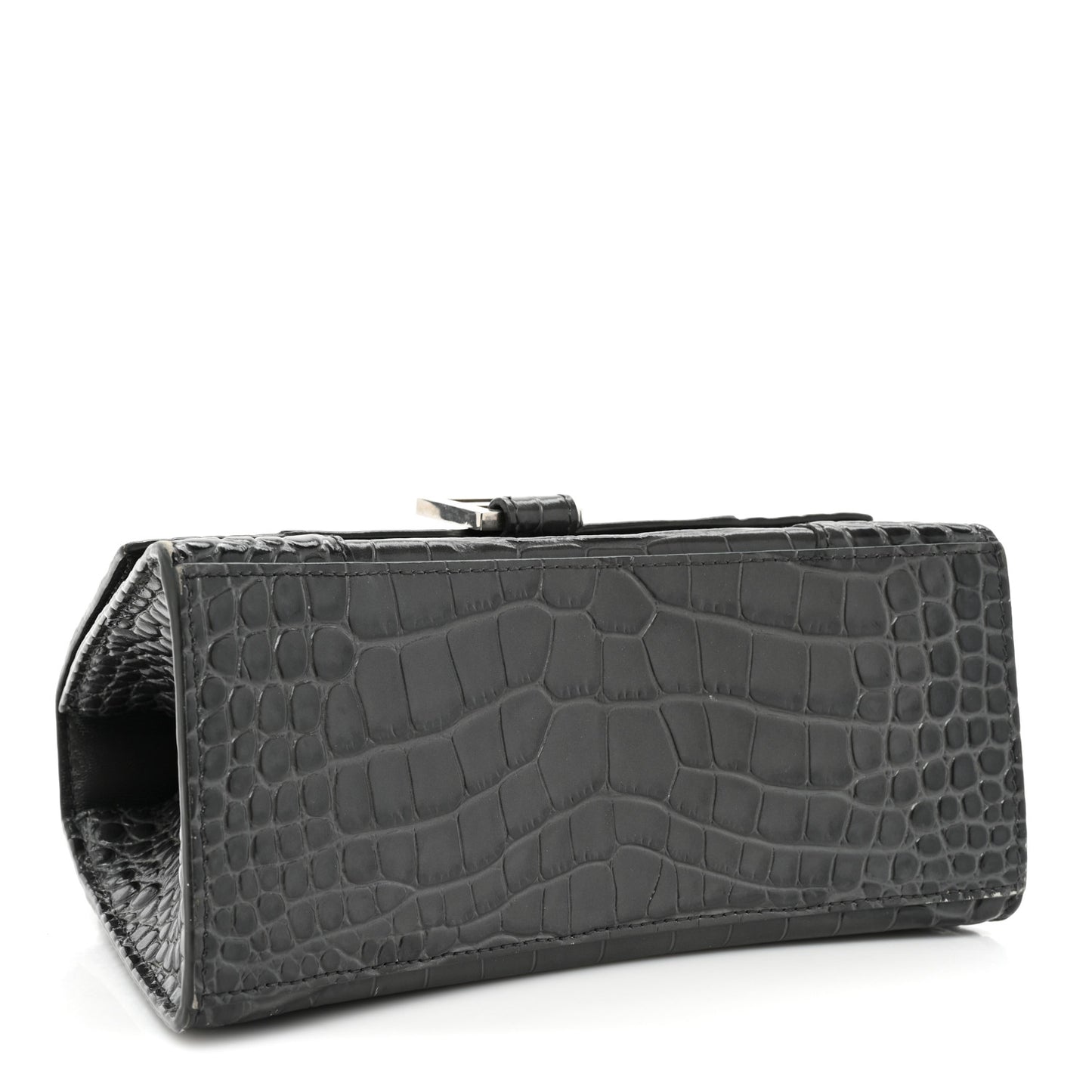 Shiny Calfskin Crocodile Embossed Small Hourglass Top Handle Bag Dark Grey