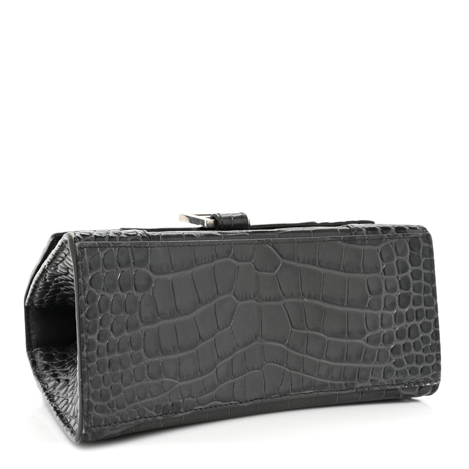 Balenciaga Shiny Calfskin Crocodile Embossed Small Hourglass Top Handle Bag Dark Grey 4 of 19