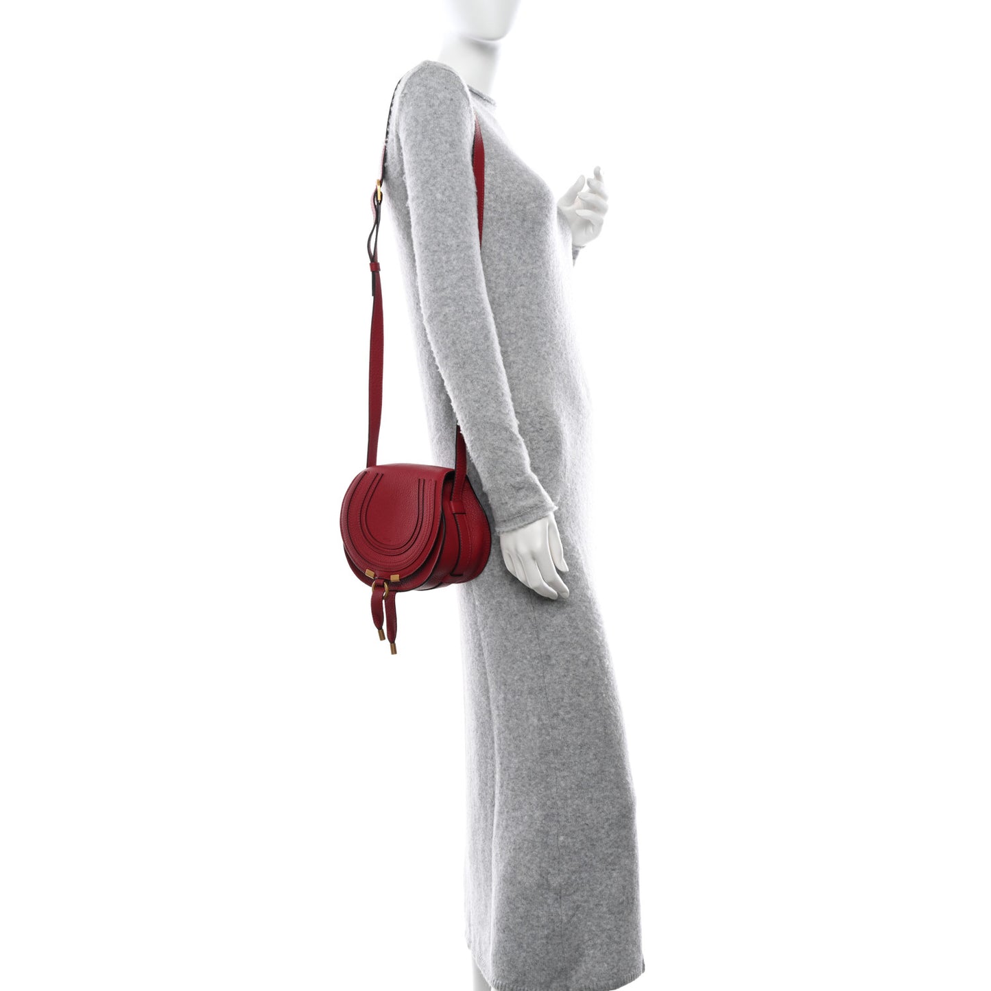 Grained Calfskin Small Marcie Saddle Bag Red