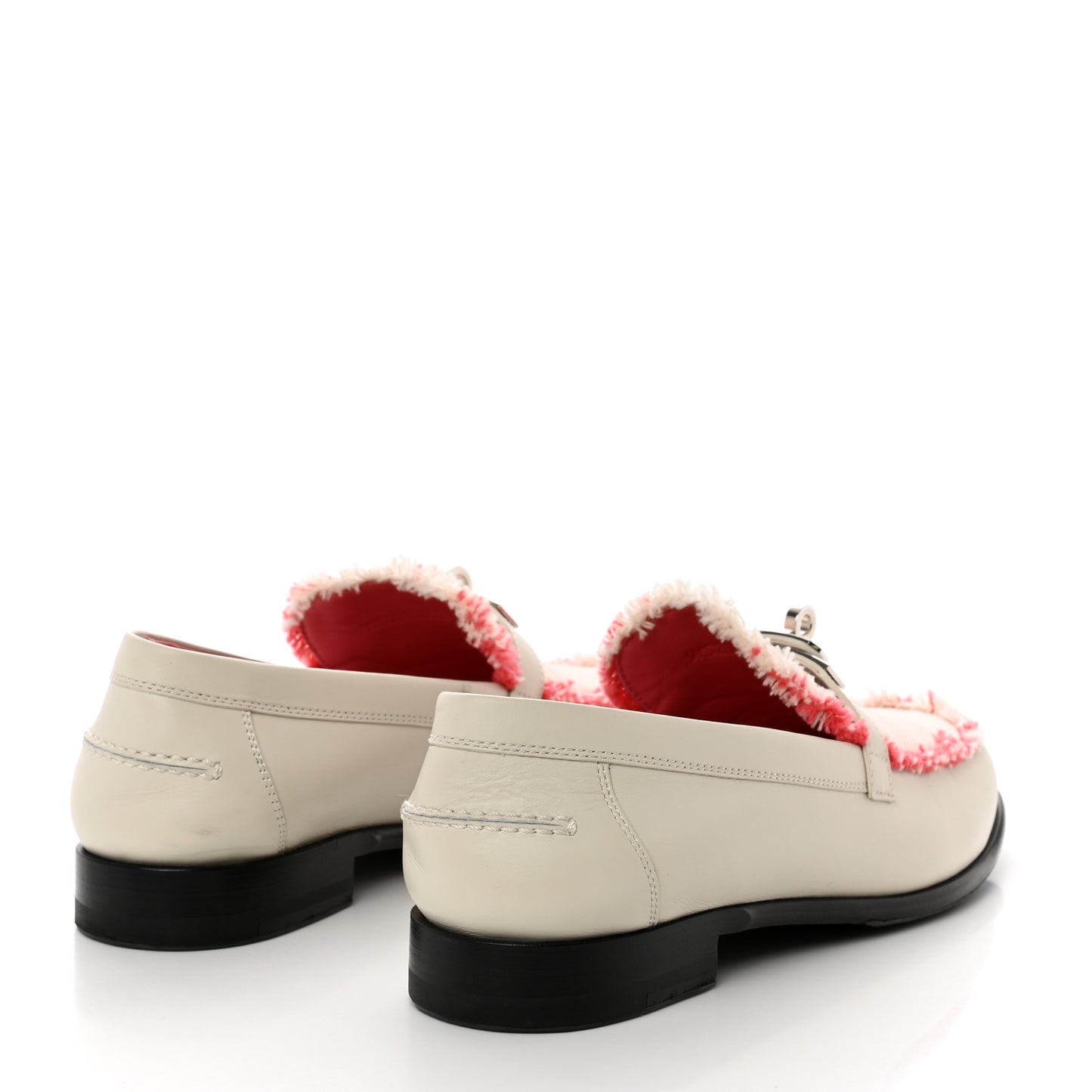 Toile Calfskin Fray Fray Womens Destin Loafer 38.5 Beige Glaise Framboise