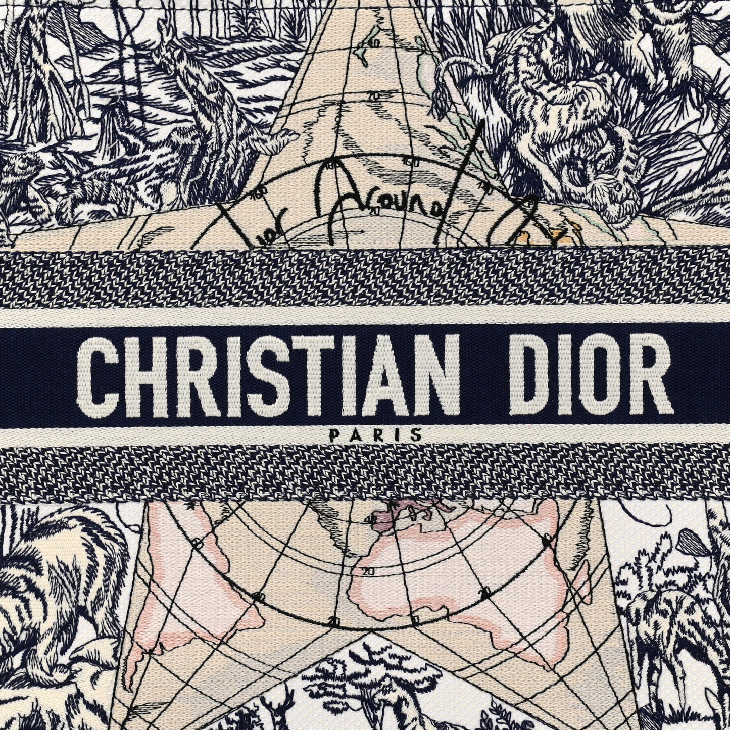 Canvas Embroidered Large Around The World Book Tote Blue