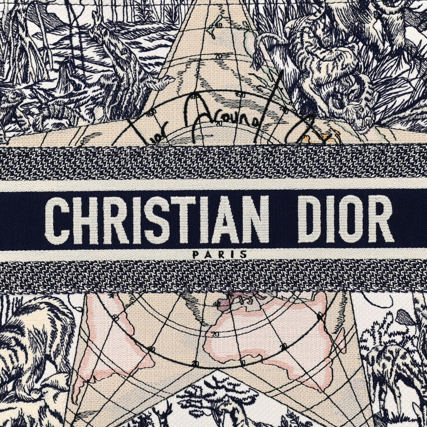 Christian Dior Canvas Embroidered Large Around The World Book Tote Blue 10 of 10