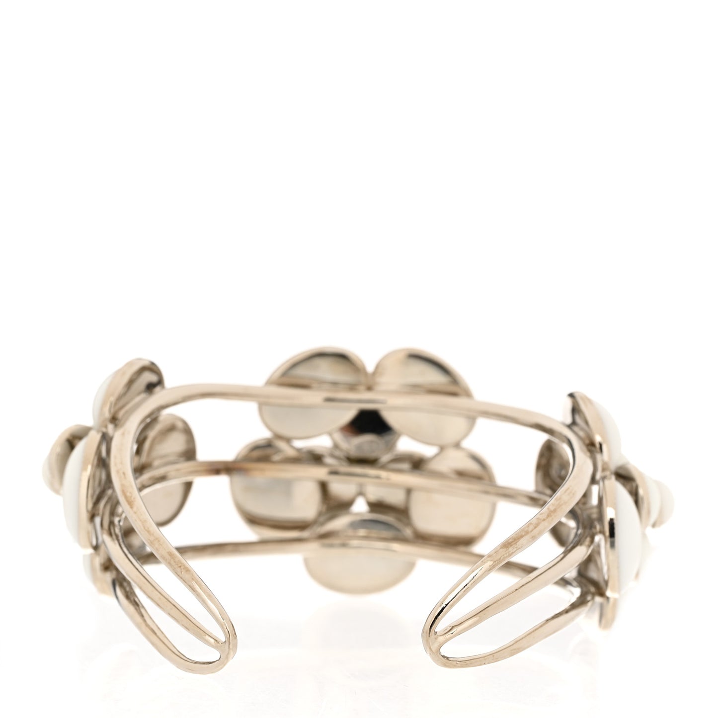 Metal Enamel Camellia CC Bracelet Silver White