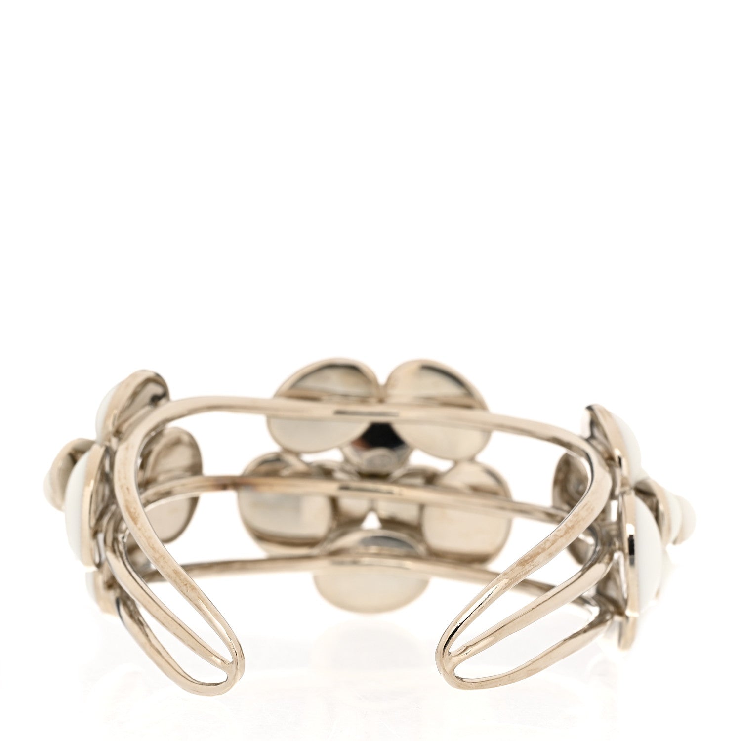 Chanel Metal Enamel Camellia CC Bracelet Silver White 3 of 5