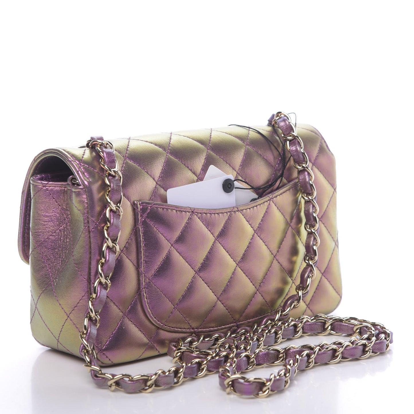 Iridescent Lambskin Quilted Mini Rectangular Flap Purple