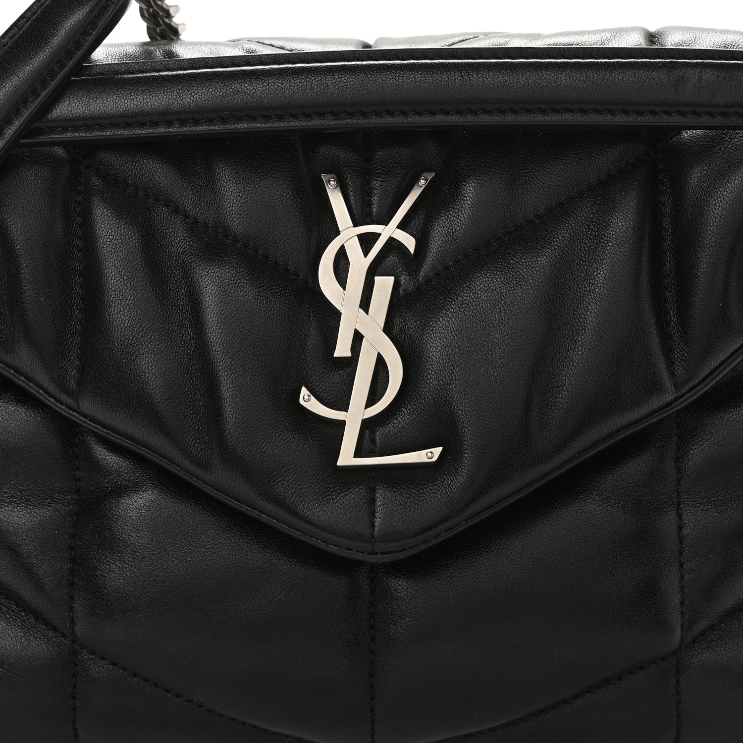 Saint Laurent Lambskin Quilted Small Loulou Puffer Monogram Chain Satchel Black 9 of 12