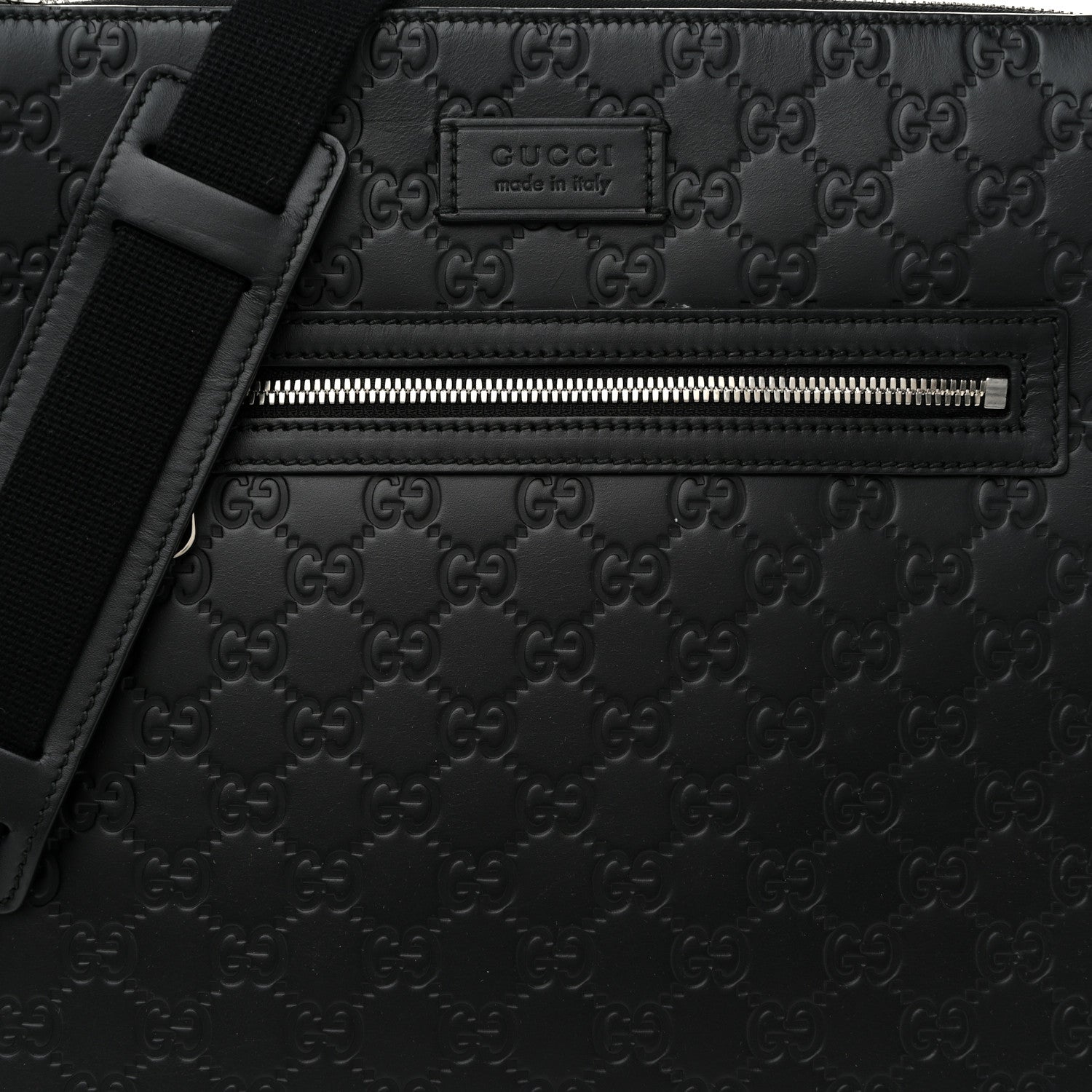 Gucci Guccissima Signature Medium Flat Messenger Bag Black 8 of 11