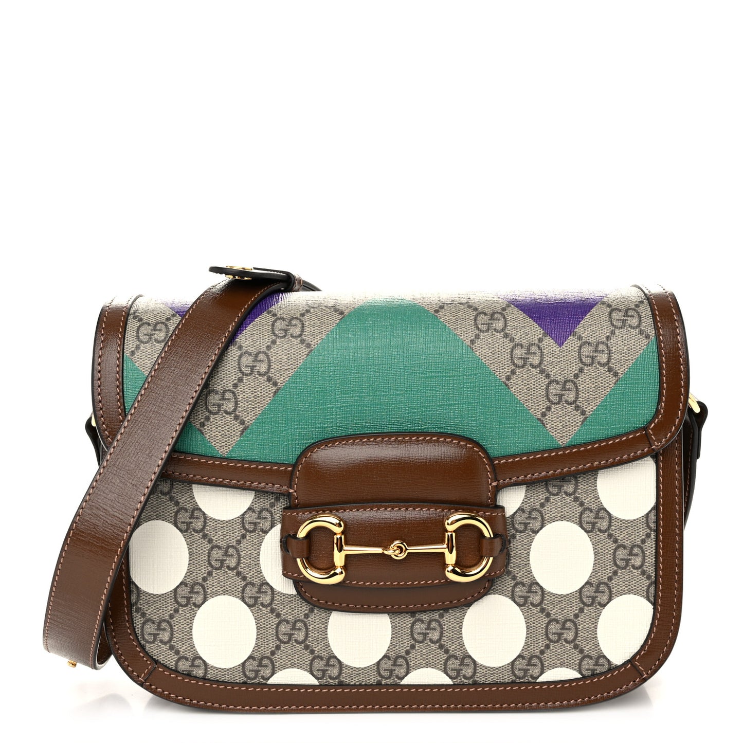 GG Supreme Monogram Geometric Horsebit 1955 Shoulder Bag Beige Multicolor Brown Sugar