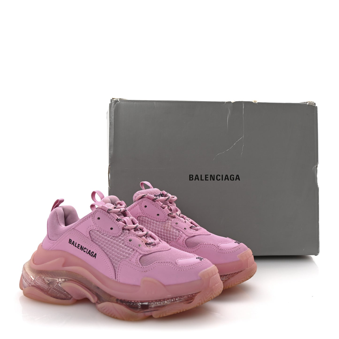 Fabric Mesh Clear Sole Womens Triple S Sneakers 38 Pink