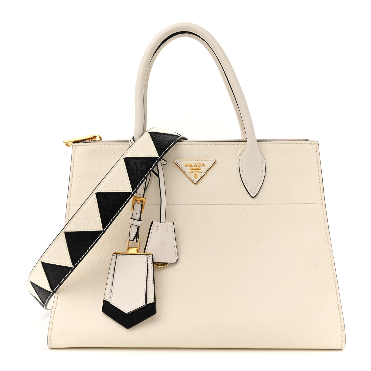 Prada Saffiano City Calfskin Greche Paradigme Bag White Black 1 of 20