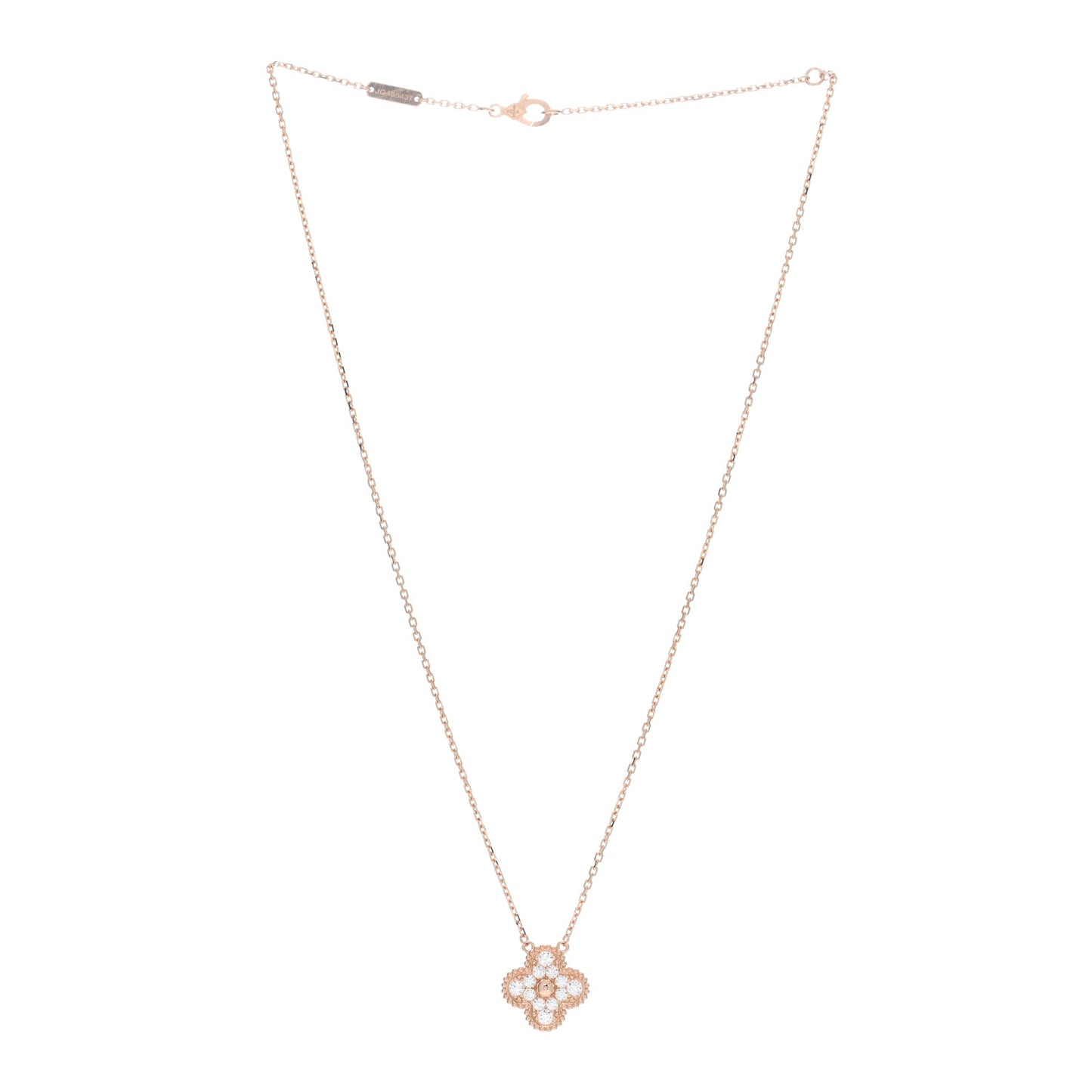 18K Rose Gold Diamond Vintage Alhambra Pendant Necklace