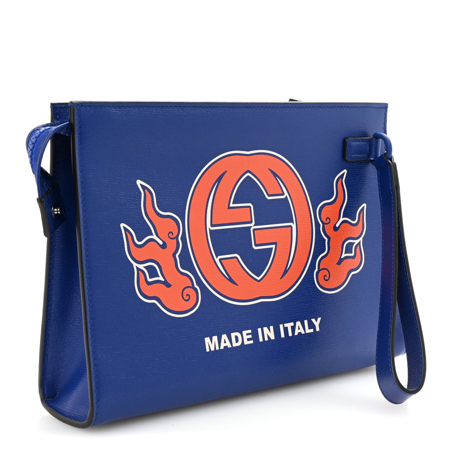 New Shanghai Calfskin Interlocking G Logo Wristlet Pouch Cobalt Blue Orange