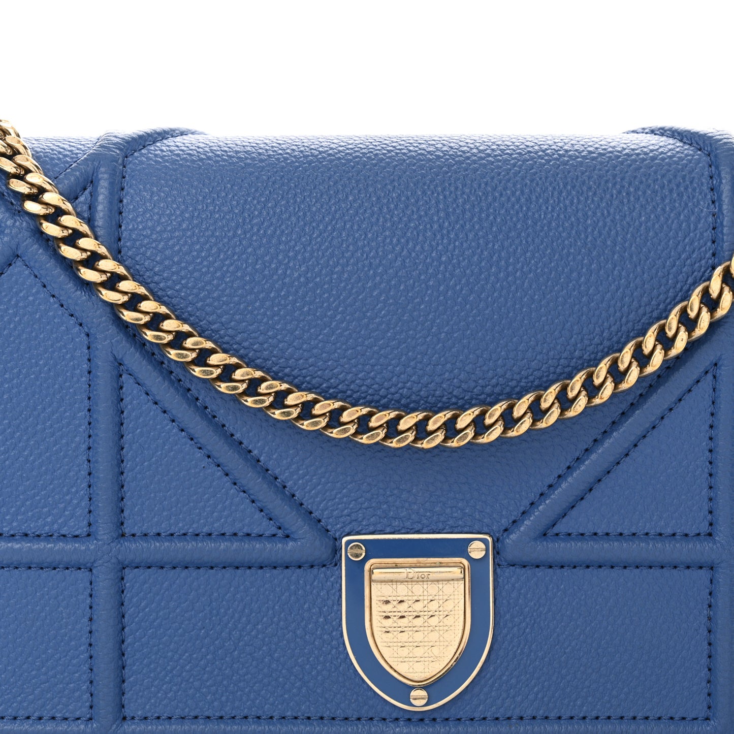 Grained Calfskin Diorama Wallet on Chain Pouch Blue