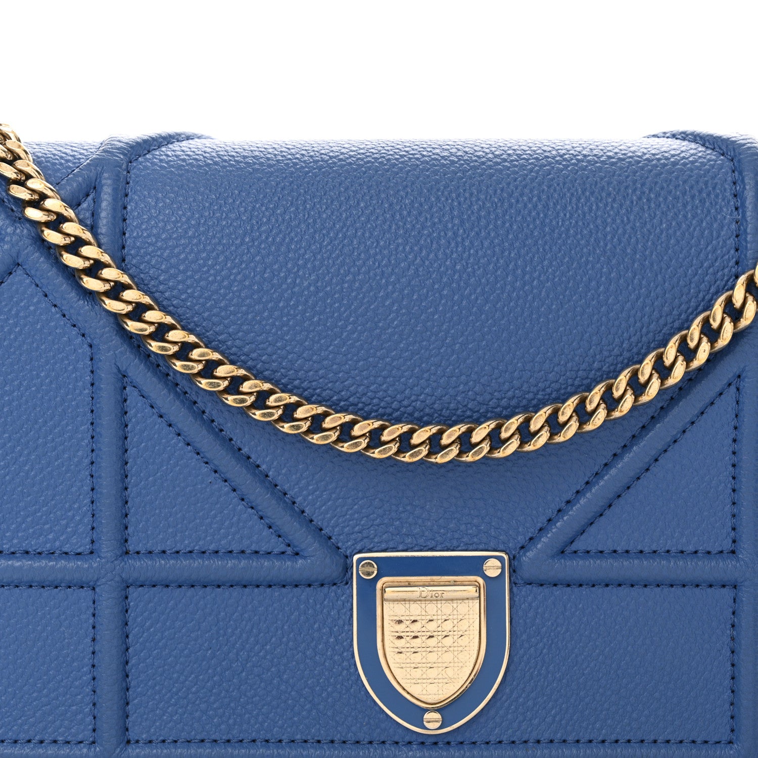 Christian Dior Grained Calfskin Diorama Wallet on Chain Pouch Blue 8 of 10