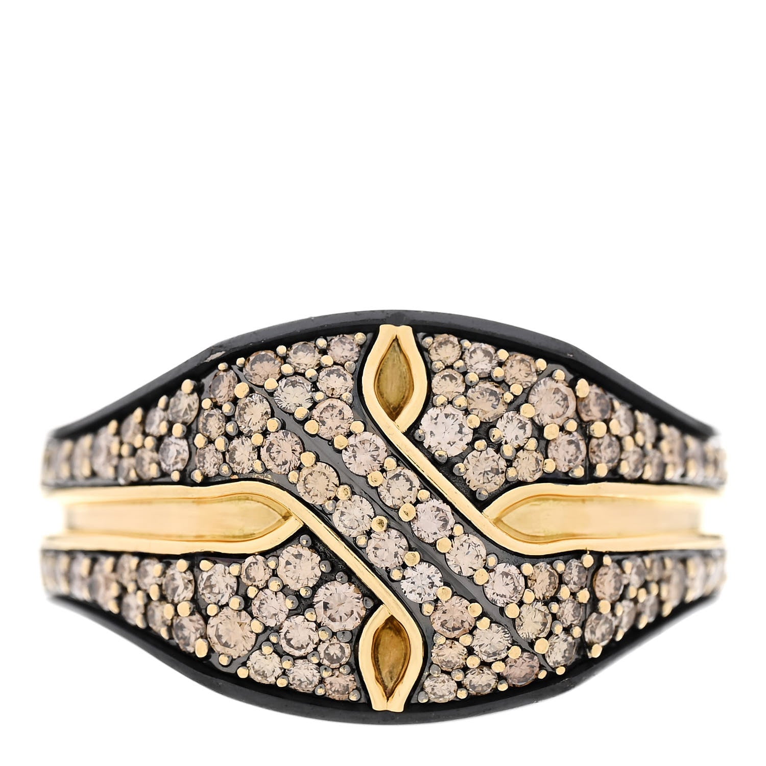 David Yurman Titanium 18K Yellow Gold Champagne Diamond Signet Ring 68 12.25 1 of 4