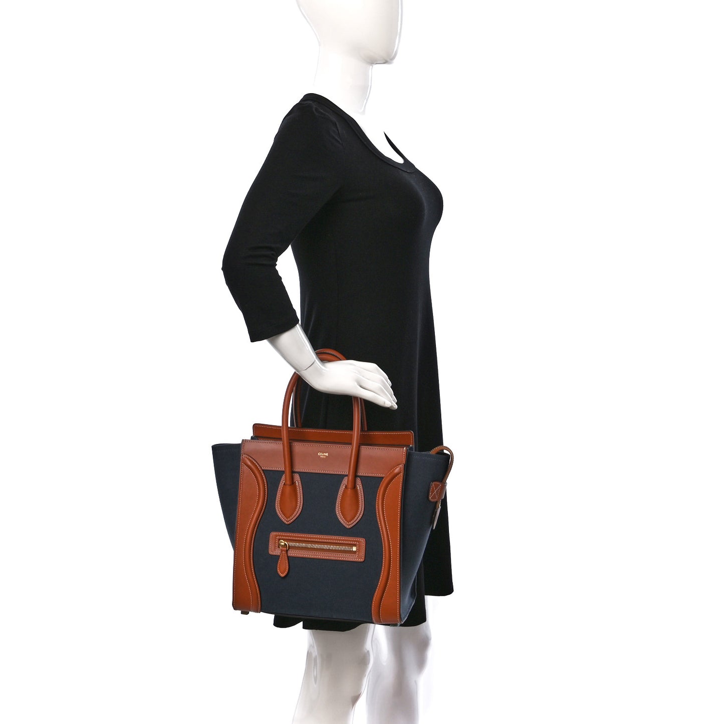 Textile Smooth Calfskin Micro Luggage Navy Tan