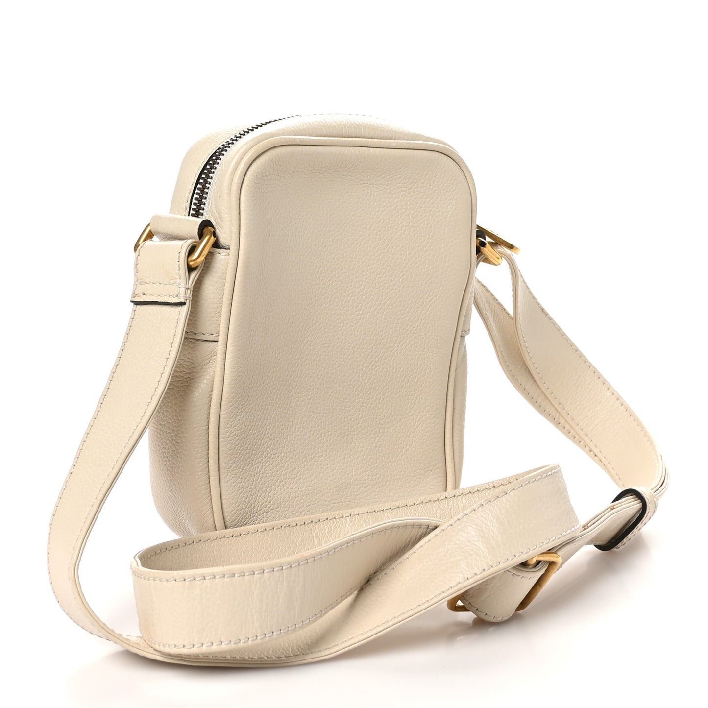 Grained Calfskin Mini Logo Messenger Bag White