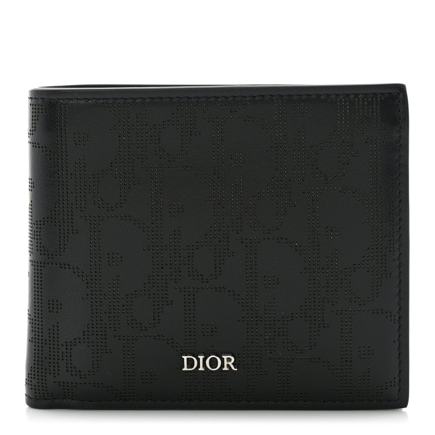 Calfskin Perforated Oblique Bi-Fold Do Galaxy Wallet Black