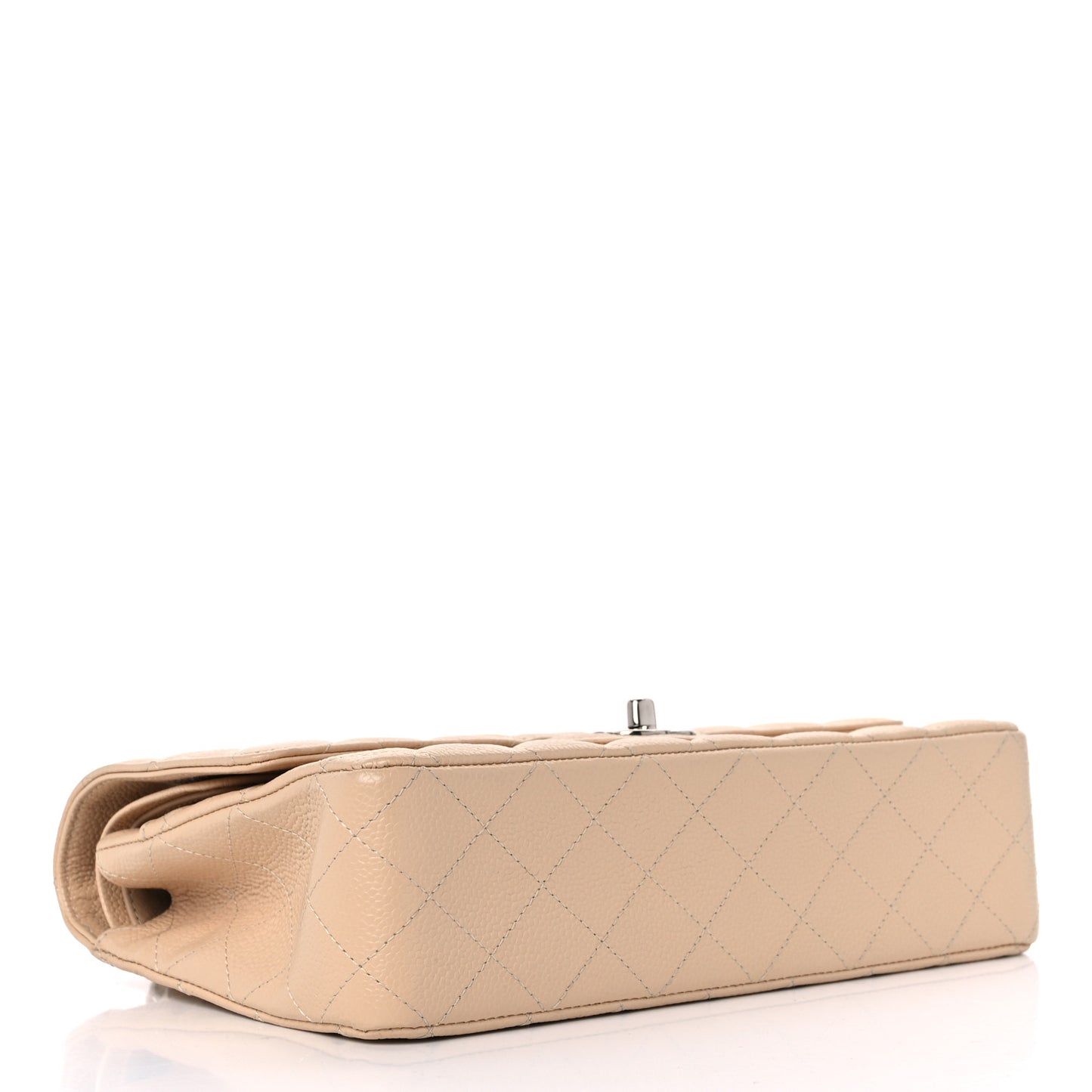 Caviar Quilted Medium Double Flap Beige