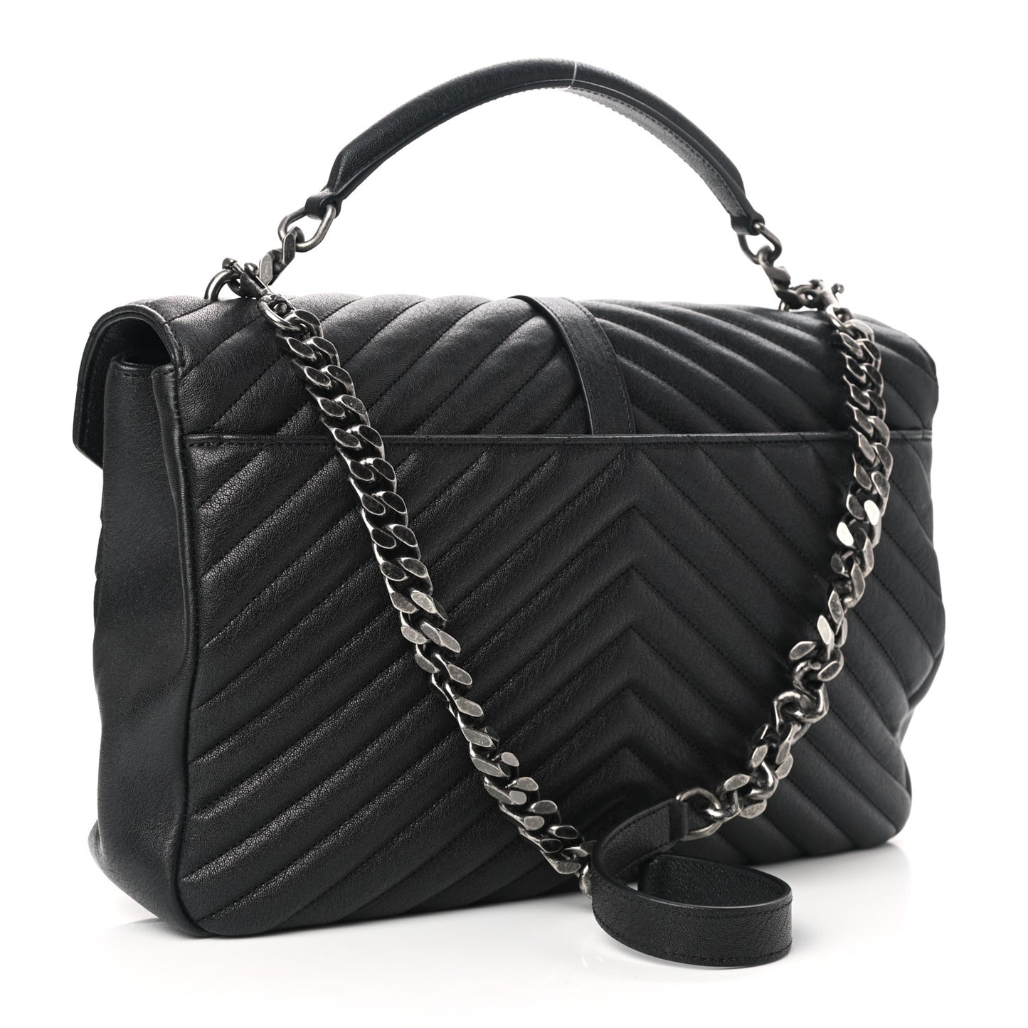 Sheepskin Matelasse Chevron Monogram Large College Satchel Black