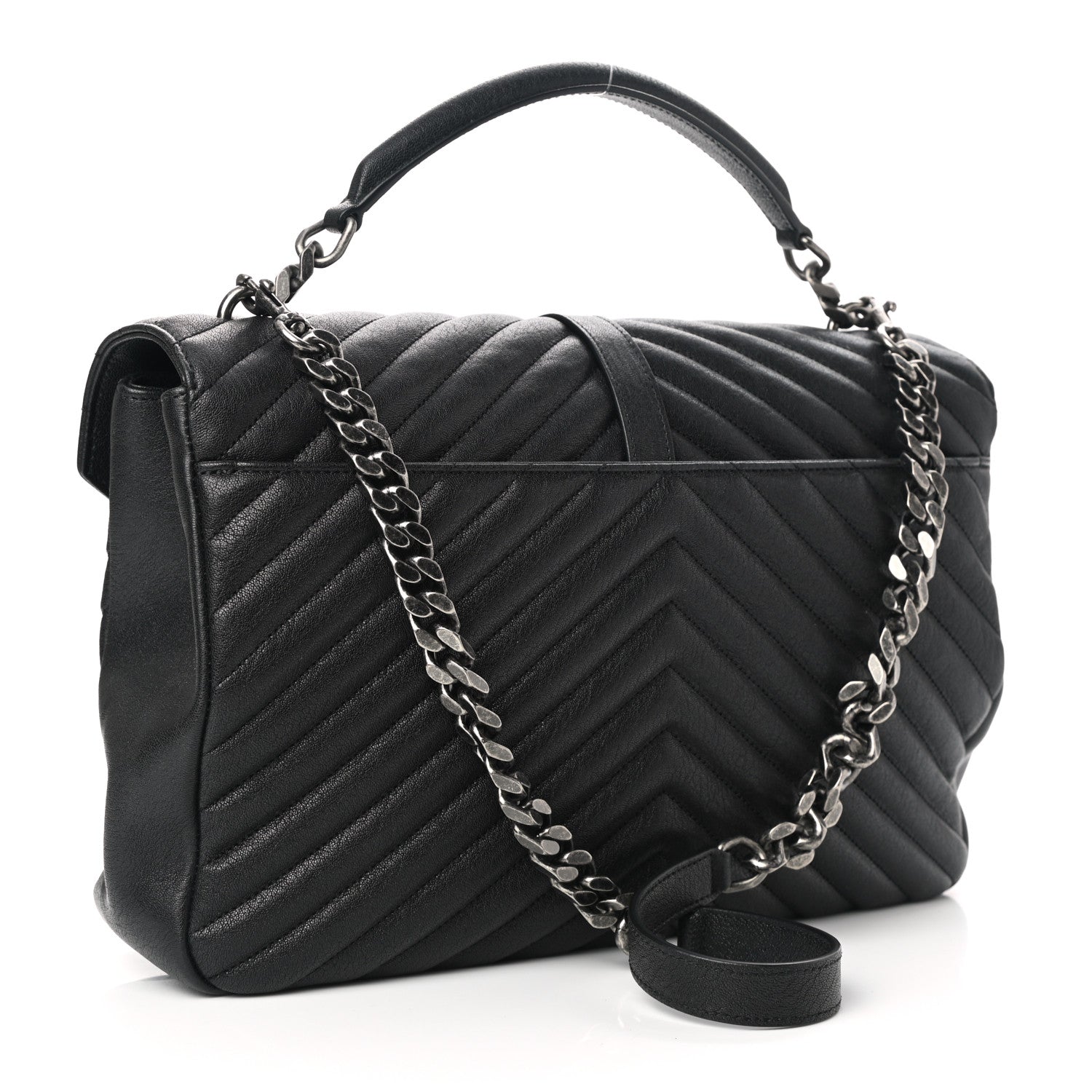 Saint Laurent Sheepskin Matelasse Chevron Monogram Large College Satchel Black 3 of 11
