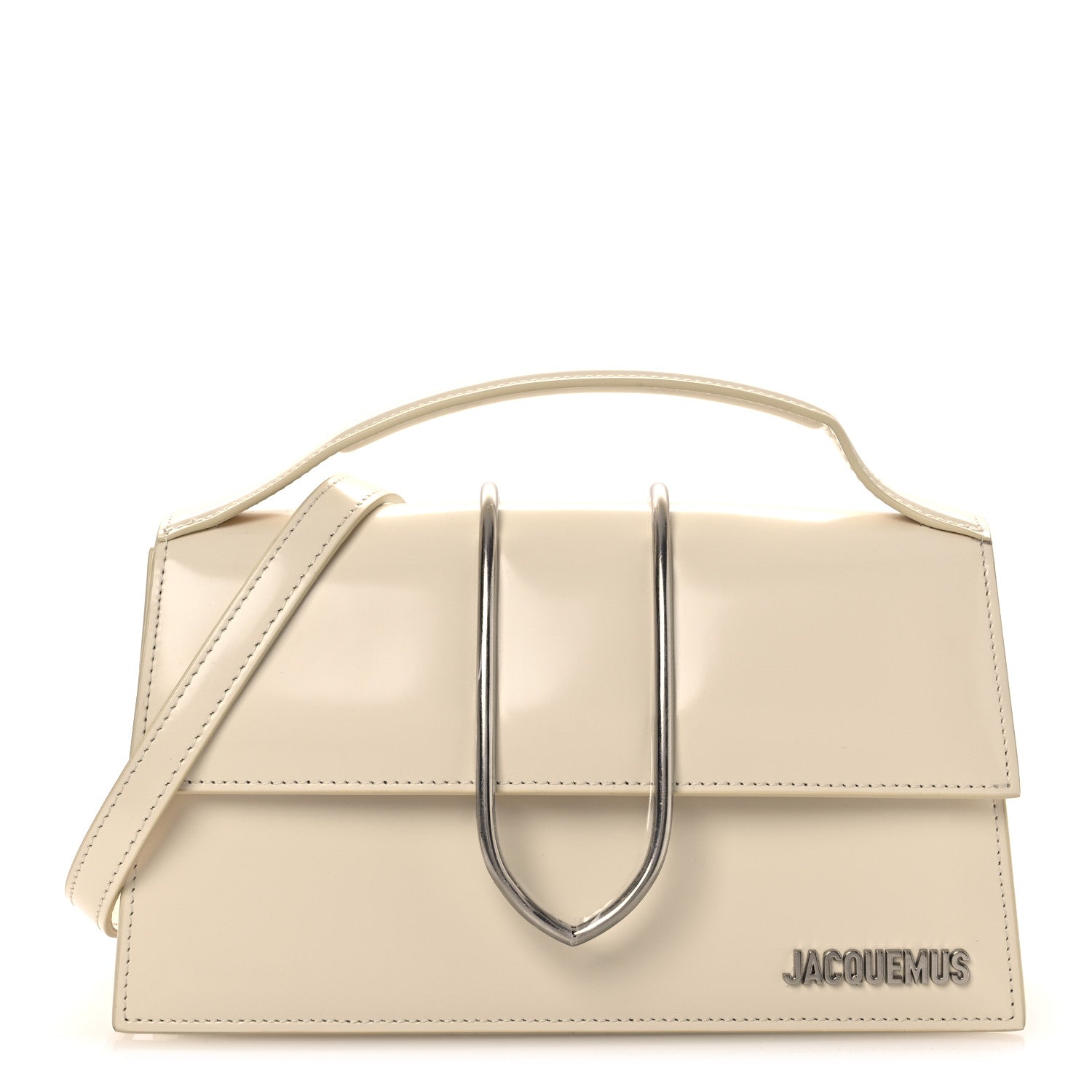 Jacquemus Smooth Calfskin Metal Flap Le Grand Bambino Light Ivory