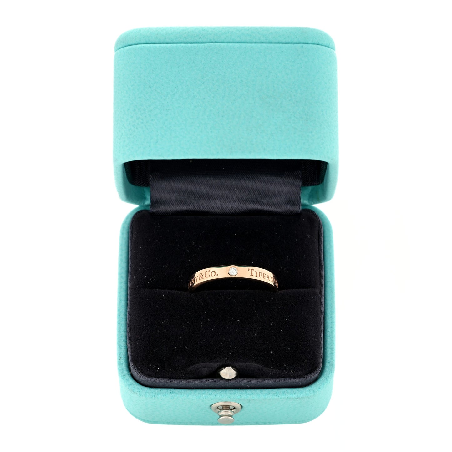 18K Rose Gold Diamond 3mm Logo Band Ring 51 5.75