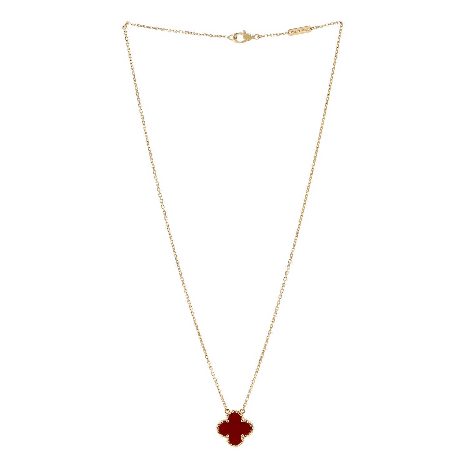 Van Cleef & Arpels 18K Yellow Gold Carnelian Vintage Alhambra Pendant Necklace 3 of 6