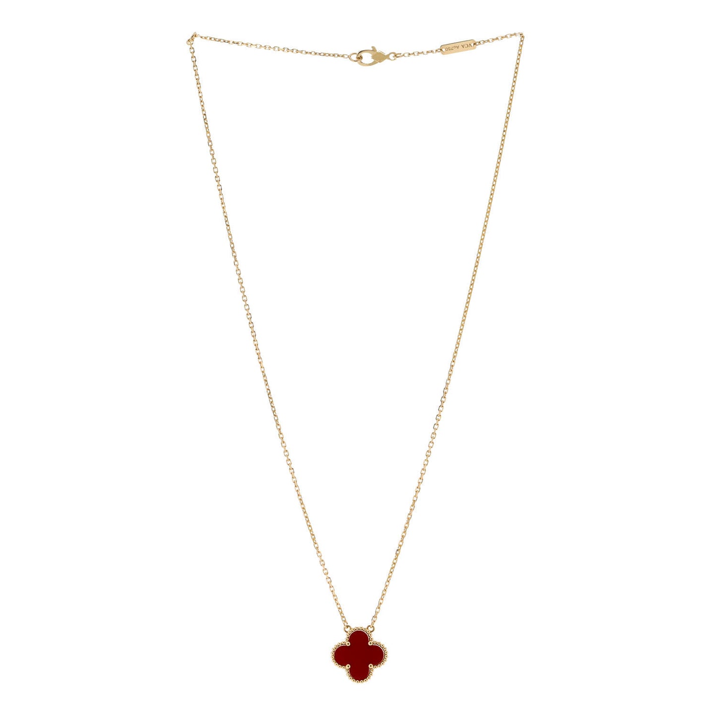 18K Yellow Gold Carnelian Vintage Alhambra Pendant Necklace