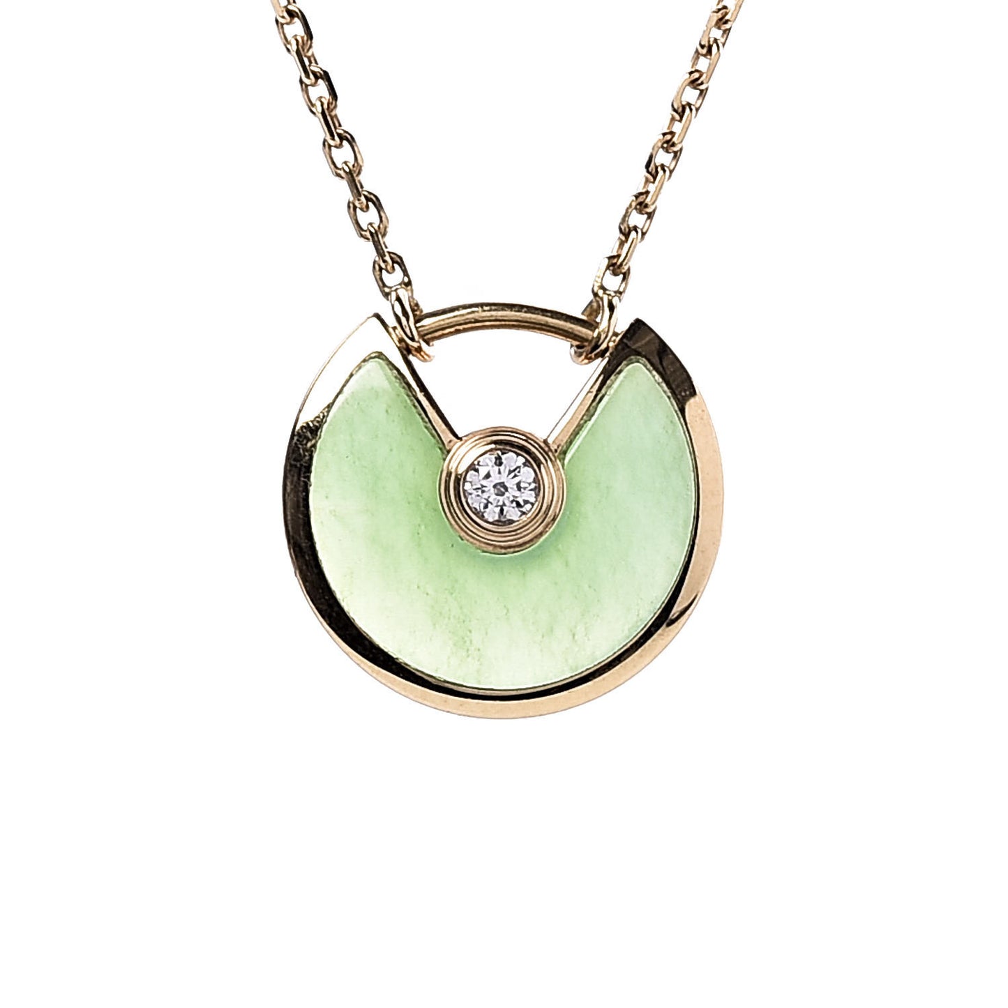 18K Yellow Gold Diamond Chrysoprase XS Amulette de Cartier Pendant Necklace