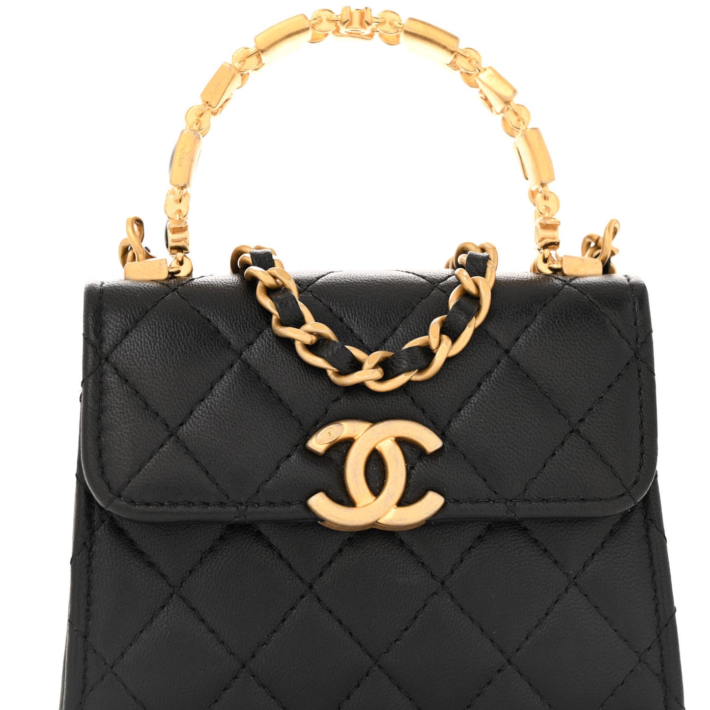 Lambskin Enamel Quilted Mini Top Handle Flap Black
