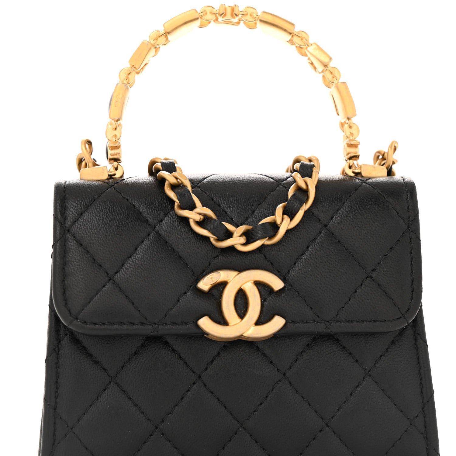 Chanel Lambskin Enamel Quilted Mini Top Handle Flap Black 8 of 12