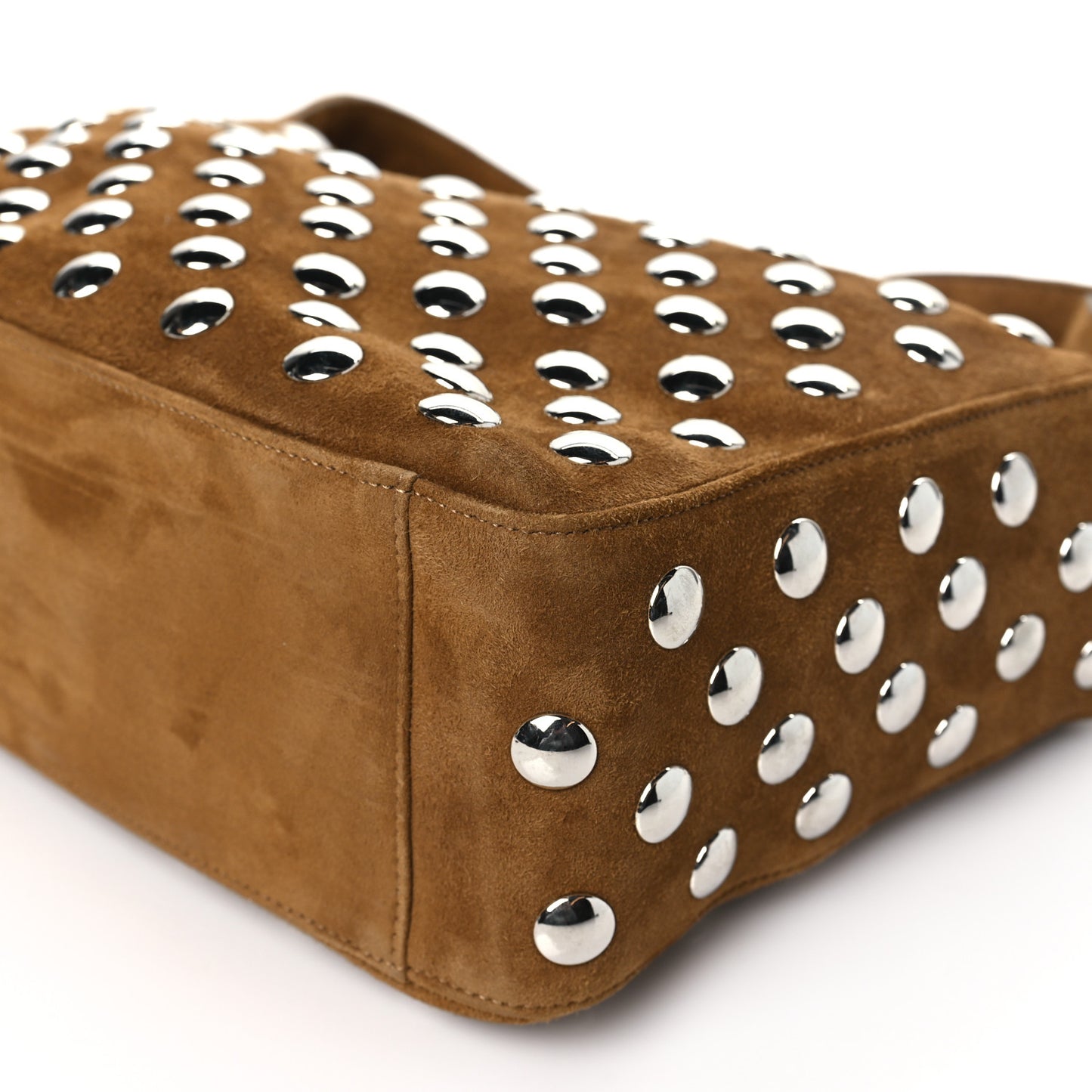 Suede Calfskin Studded Elena Nougat