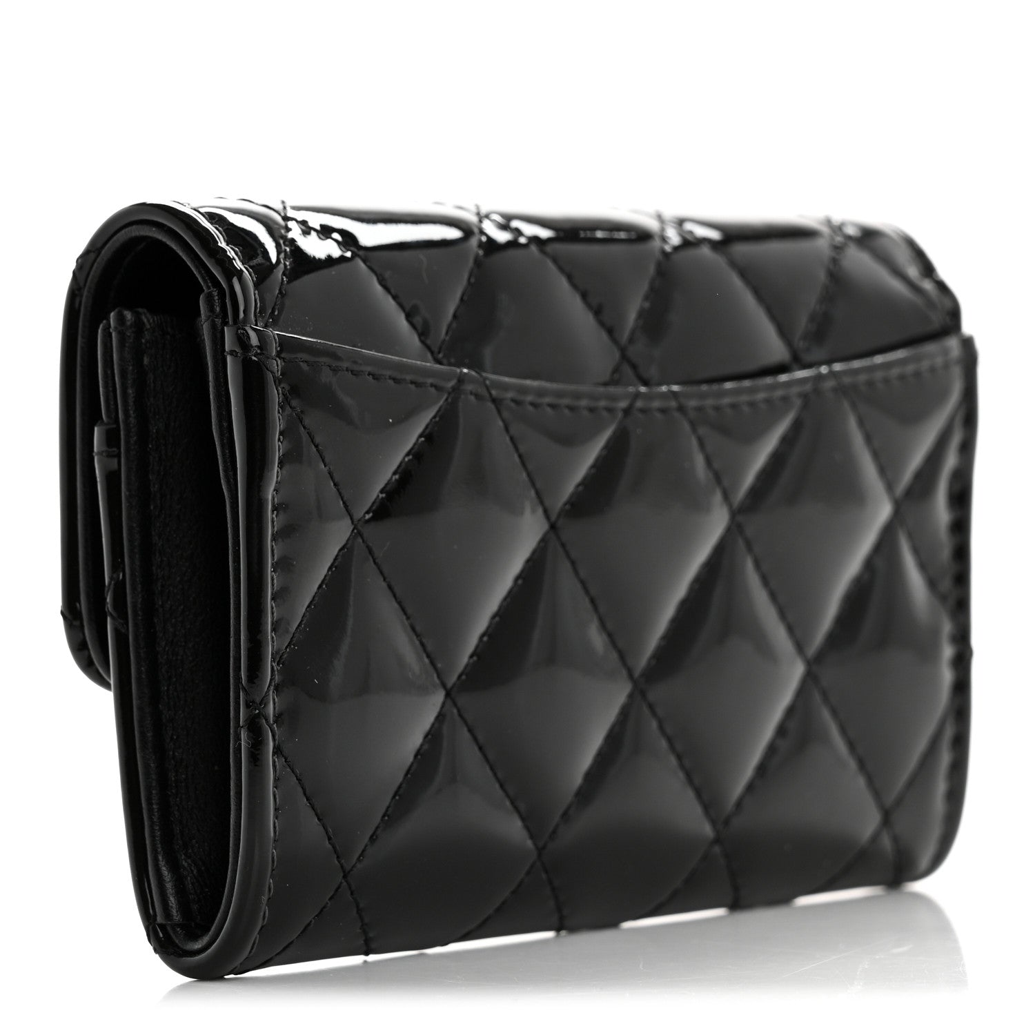Chanel Patent Quilted Flap Card Holder Wallet Black 3 of 10