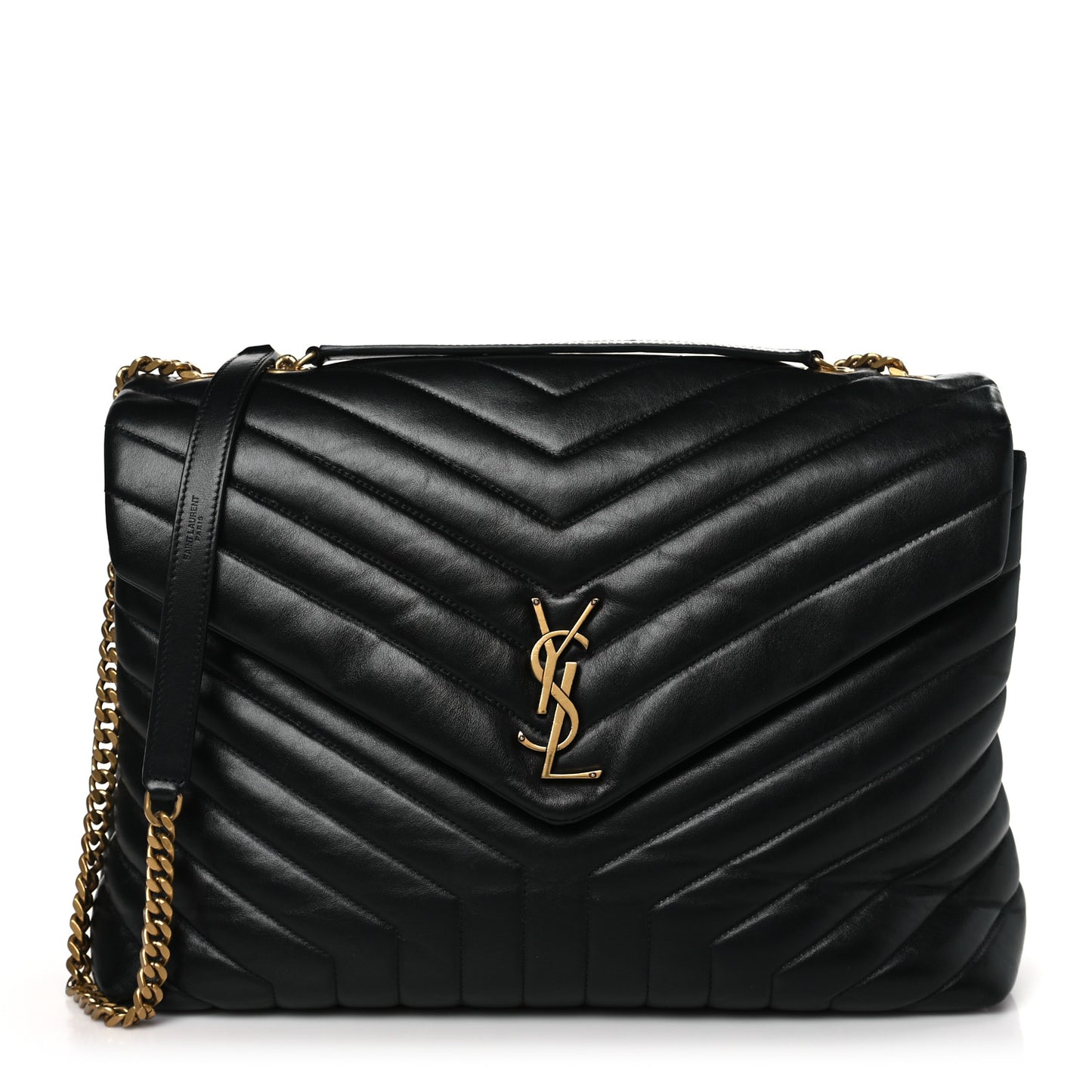 Calfskin Y Quilted Monogram Large Loulou Chain Satchel Black