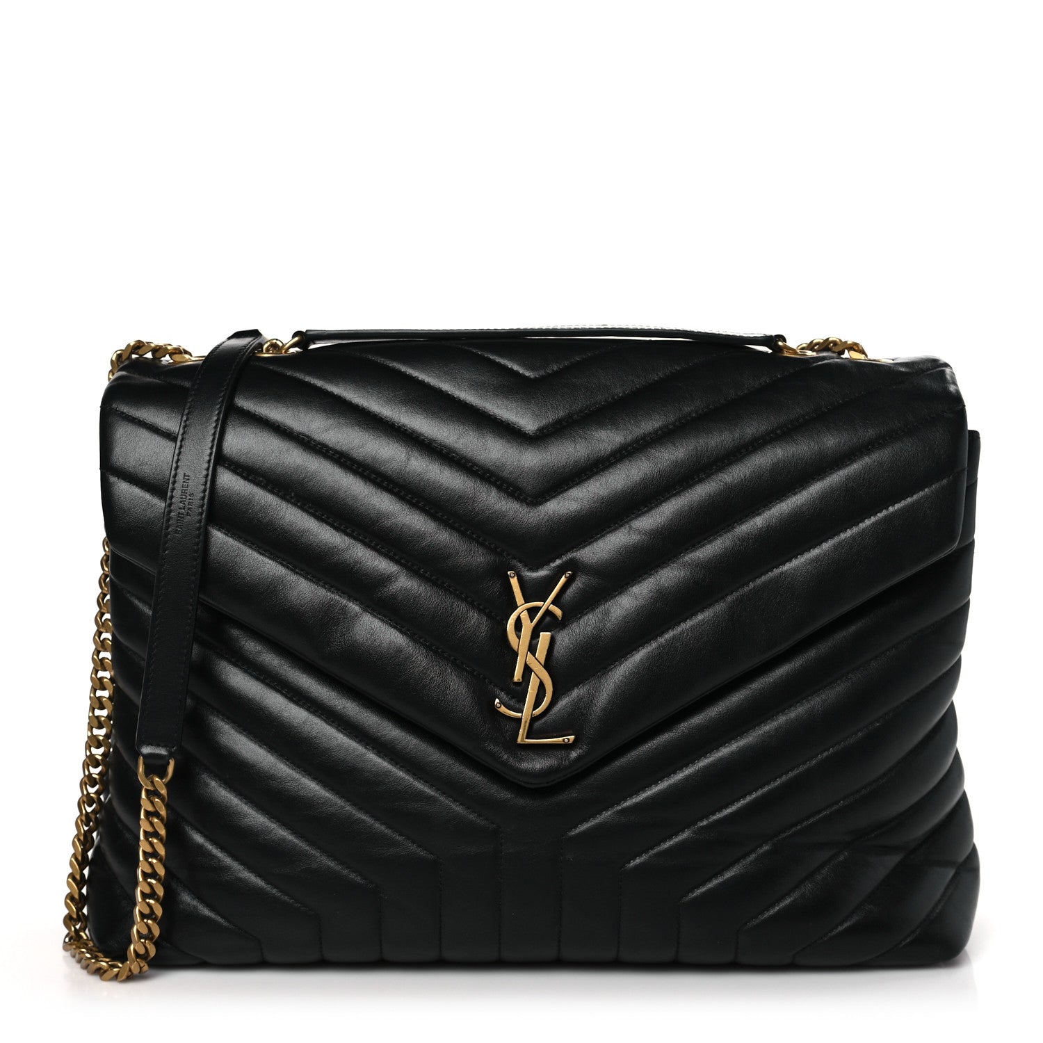 Saint Laurent Calfskin Y Quilted Monogram Large Loulou Chain Satchel Black 1 of 9