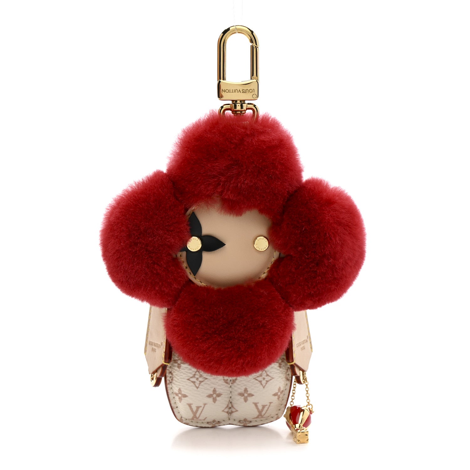 LOUIS VUITTON ファー キーホルダー レッド Louis Vuitton Monogram Mink Fur Vivienne Fashionista Bag Charm Key