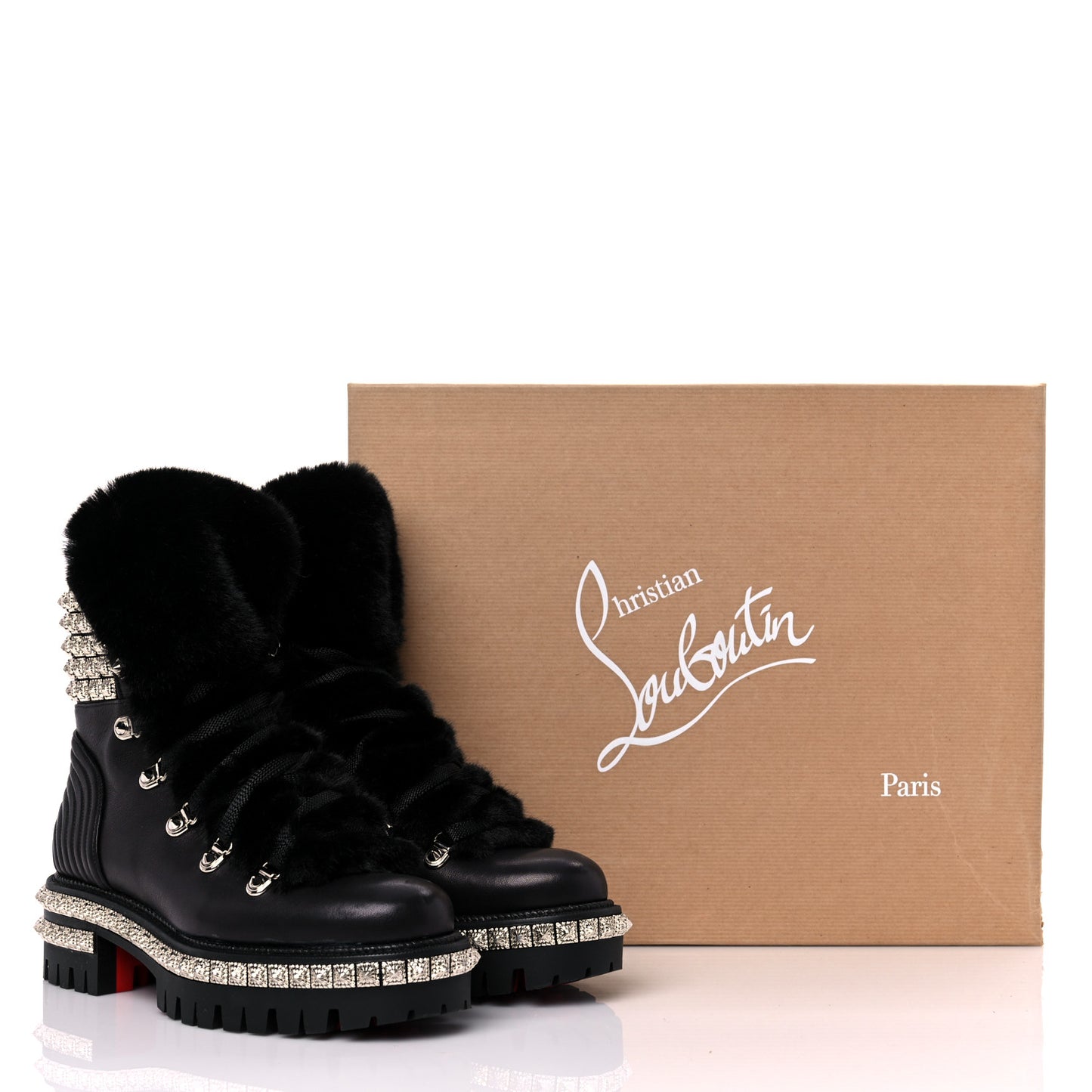 Calfskin Studded Shearling Yeti Donna Boots 36 Black