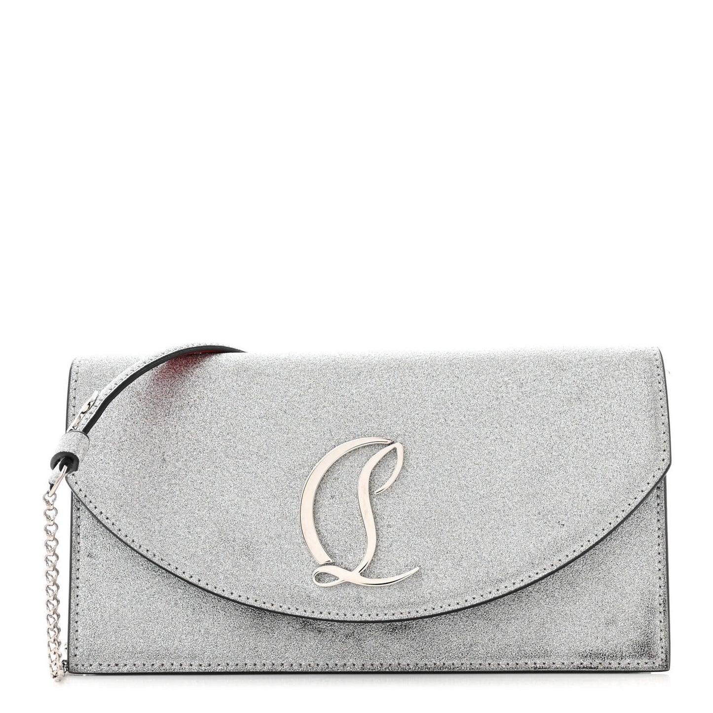 Glitter Calfskin Loubi54 Crossbody Clutch Silver