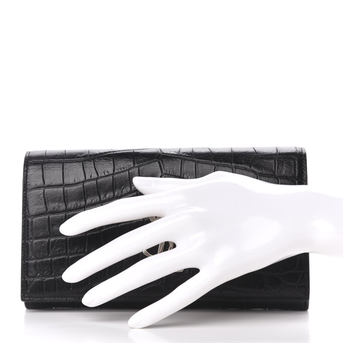 Calfskin Crocodile Embossed Monogram Flap Wallet Black