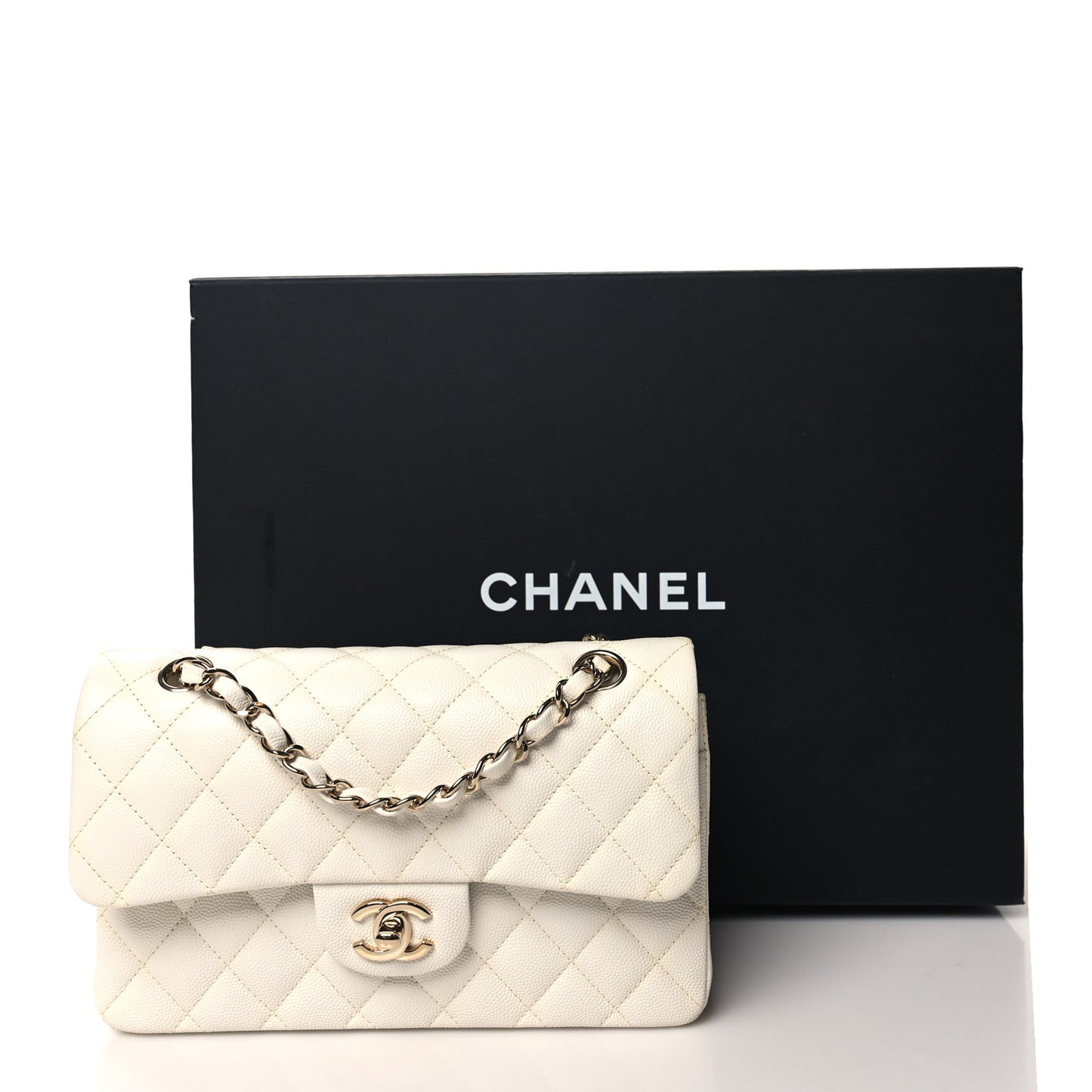 Caviar Quilted Small Double Flap White