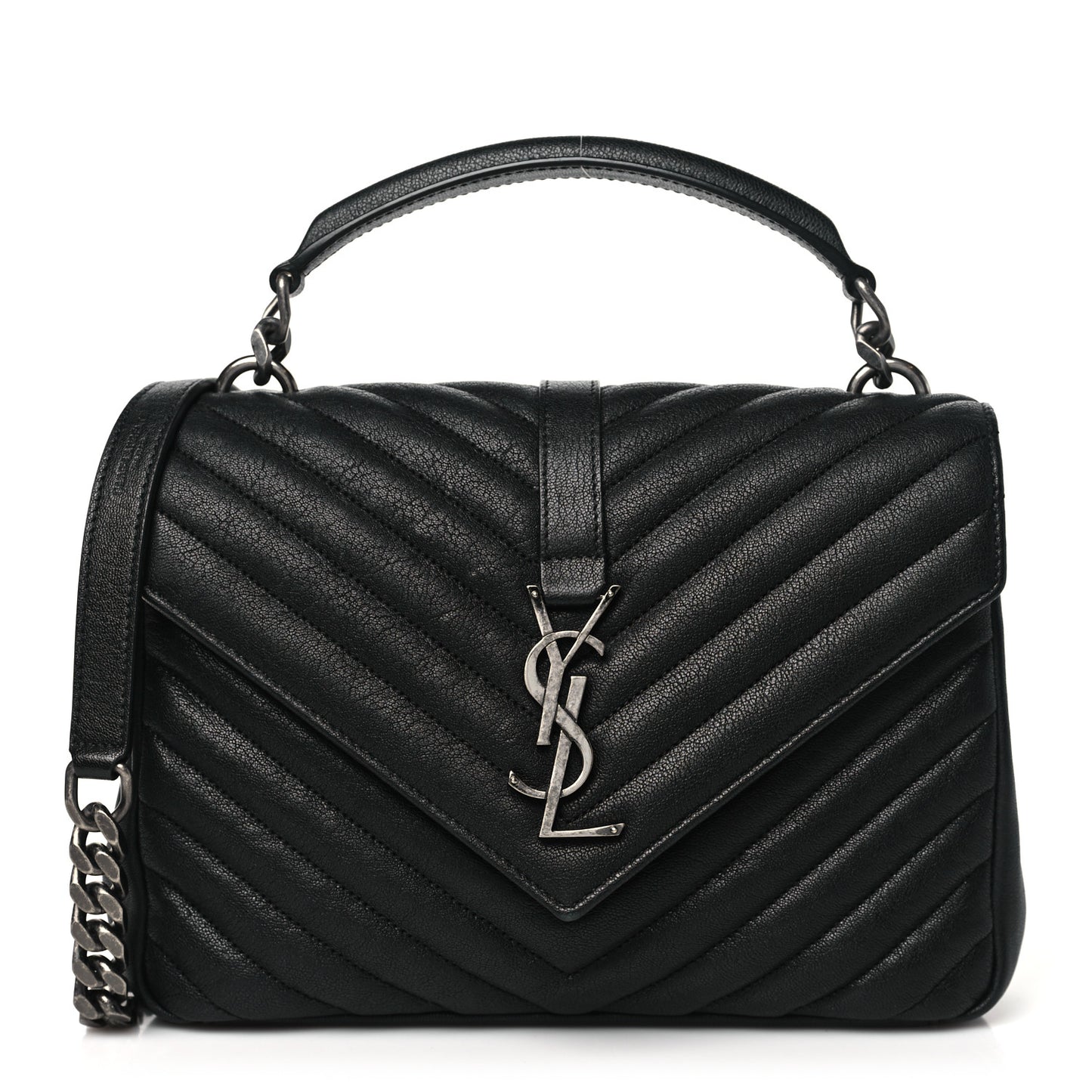 Sheepskin Matelasse Chevron Monogram Medium College Bag Black