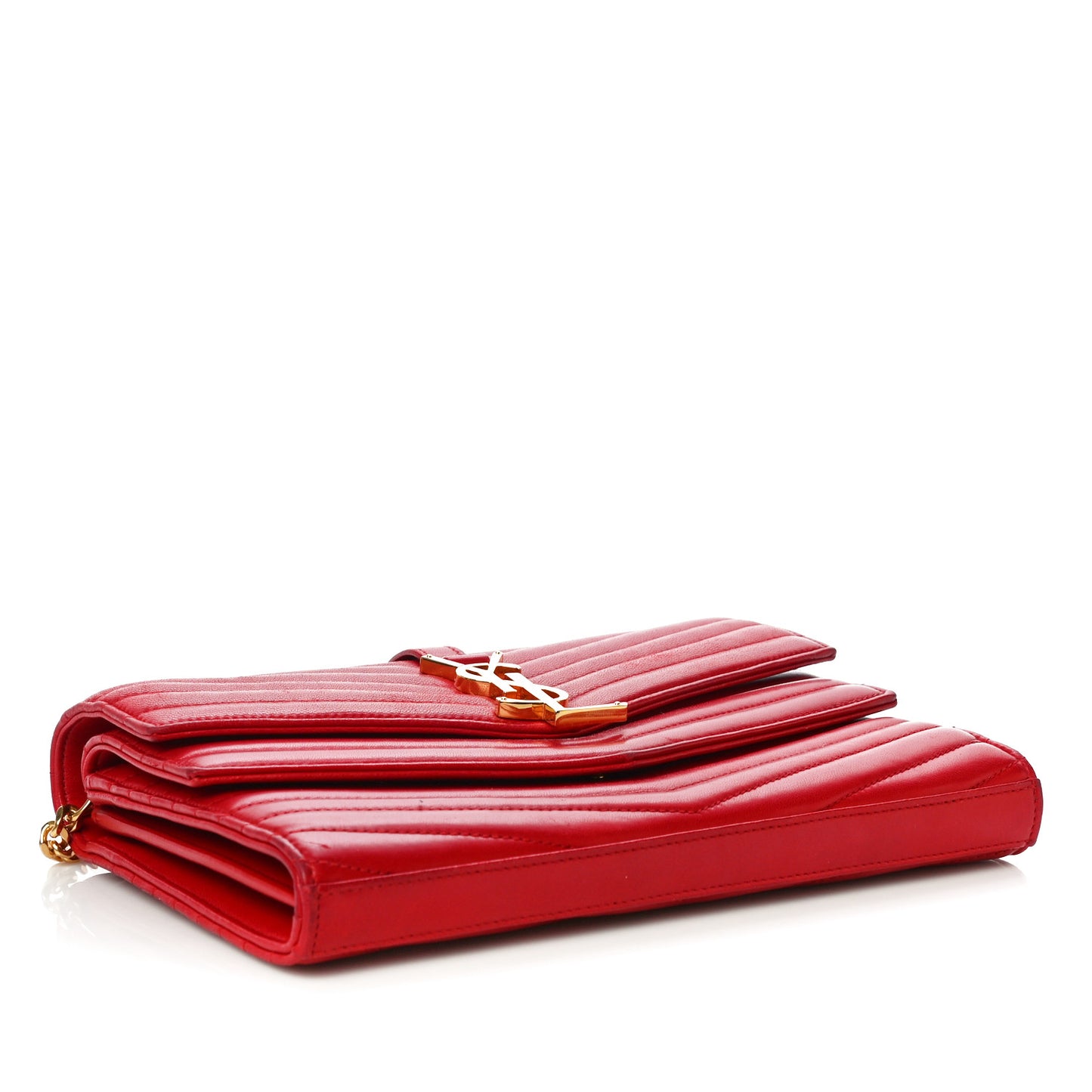 Lambskin Matelasse Chevron Monogram Sulpice Chain Wallet Red