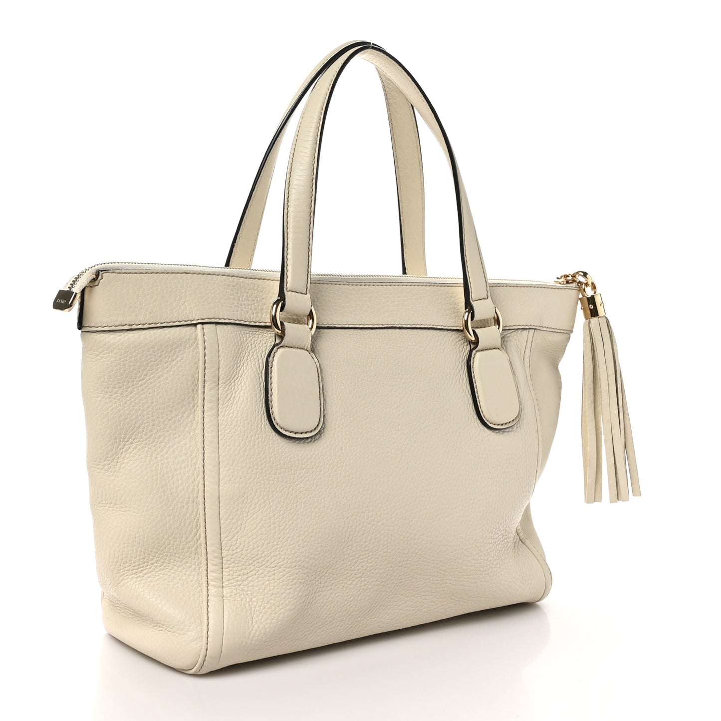 Pebbled Calfskin Small Soho Top Handle Bag Off White