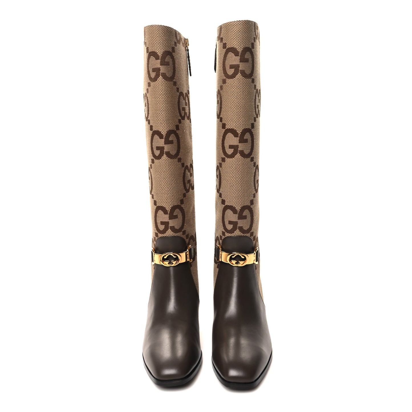 Monogram Jumbo GG Calfskin Interlocking G Anna Boots 39 Camel Ebony