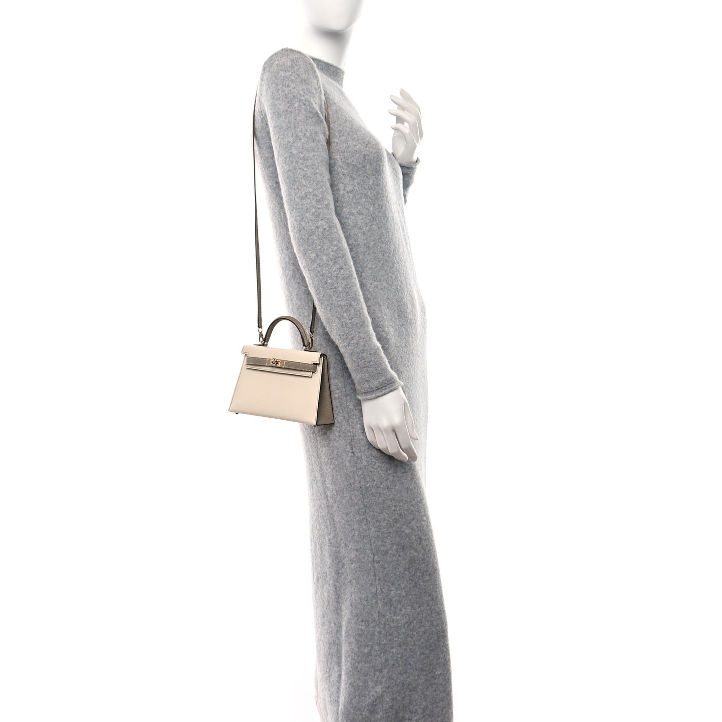 Chevre Mysore Horseshoe Mini Kelly Sellier 20 Craie Gris Tourterelle