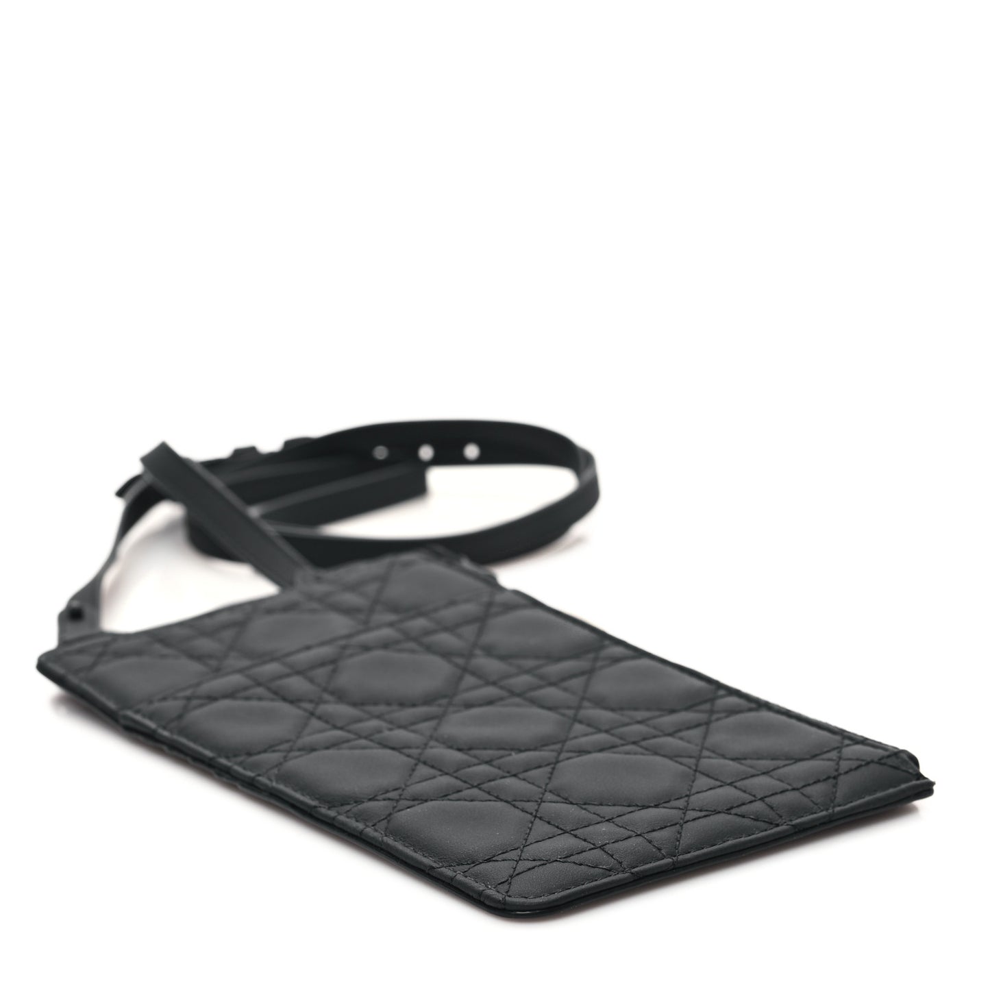 Ultra Matte Calfskin Cannage Lady Dior Zip Wallet With Strap Black