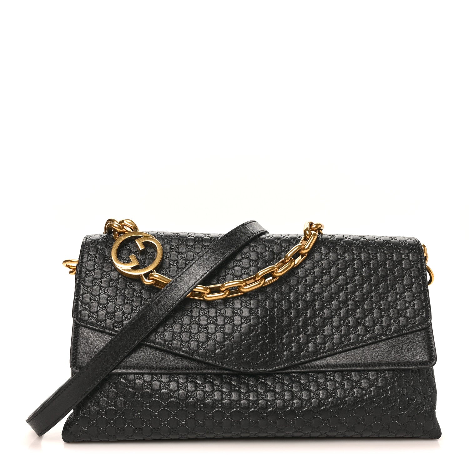 Gucci GG Grainy Calfskin Large Chain Shoulder Bag Black 1908600